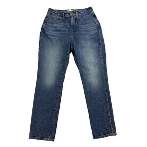 Madewell Womens 28 Petite High Rise Straight Jeans Medium Wash Denim Pants